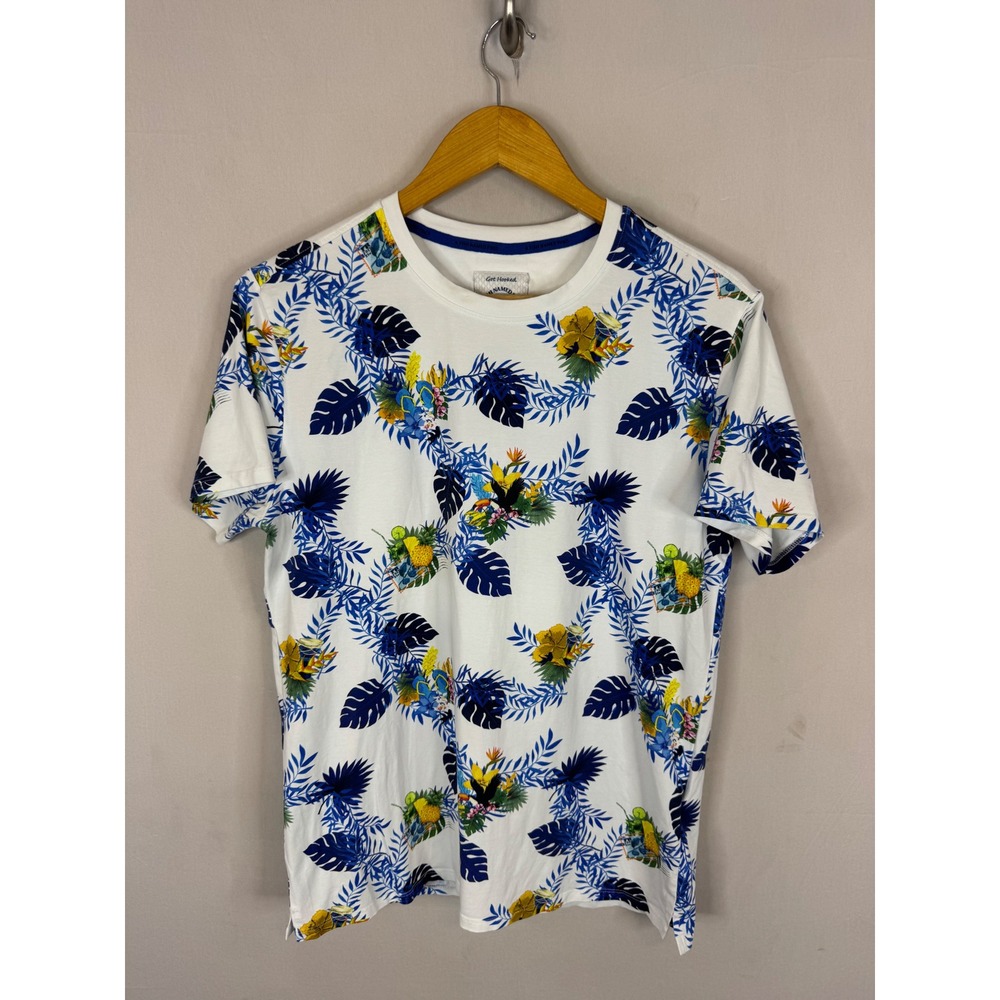 A Fish Named Fred Mens Tropical Palm Print Short Sleeve T-Shirt White Blue M